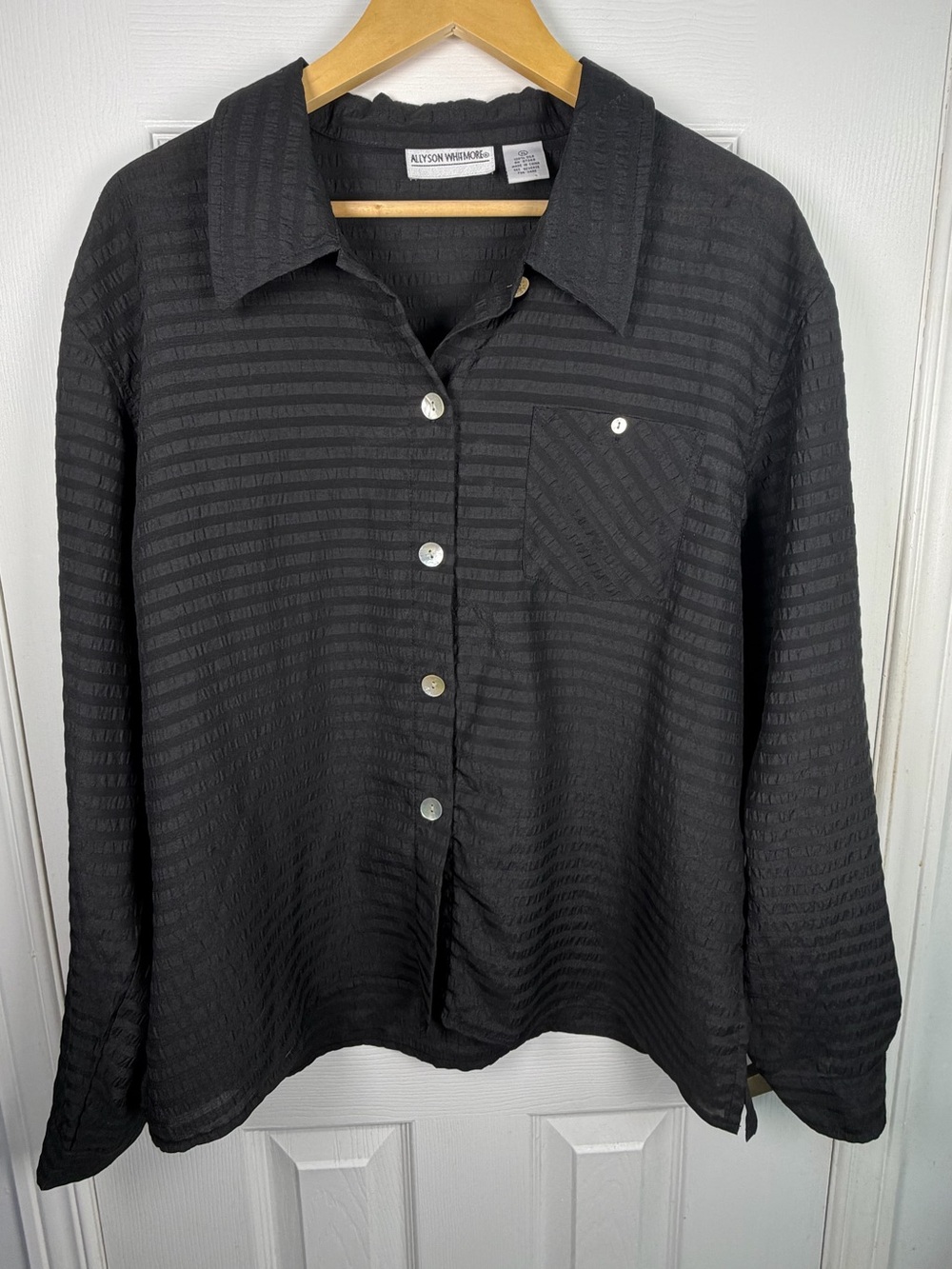 Allyson Whitmore Black 100% Silk Button Down Shirt Women's XL Career Classic